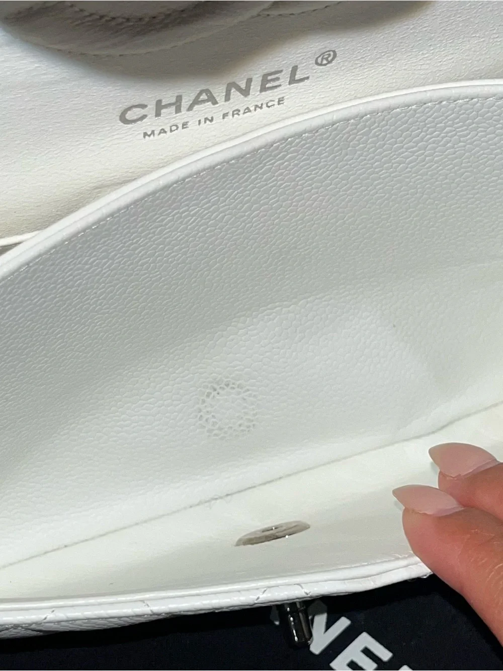 Authentic White CHANEL Caviar Small Classic Double-Flap with Silver Hardware